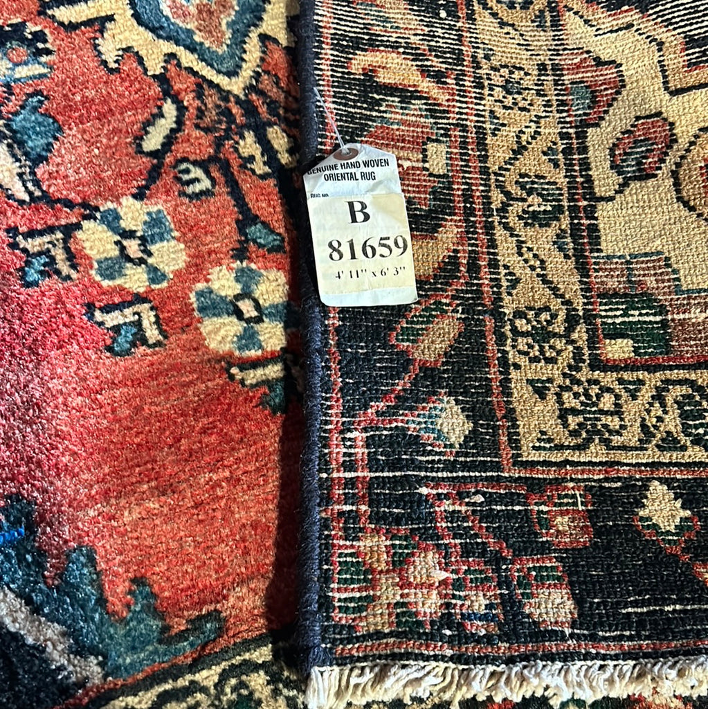 4.11 x 6.3 Red Orange Persian Hamadan Rug 81659