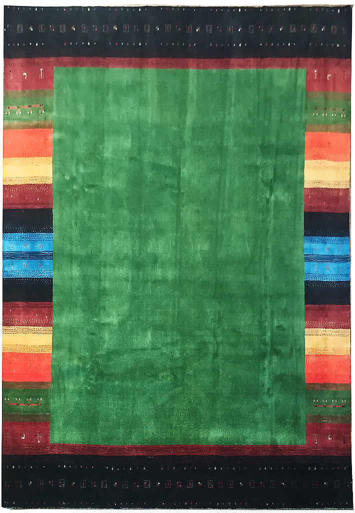 8.3 x 9.11 GREEN CONTEMPORARY HANDMADE GABBEH Carpet HAPPY RUG #F-6200