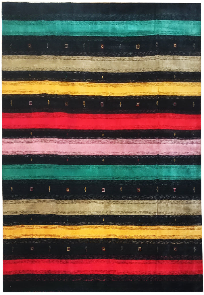 8.3 x 10.0 Handmade Gabbeh Rug Contemporary BLACK MULTI COLORS #F-6201