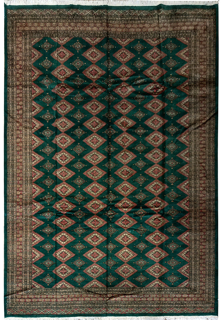 8.2 x 11 Dark GREEN Jaldar Bokara Rug Handmade Pakistan #F-6213