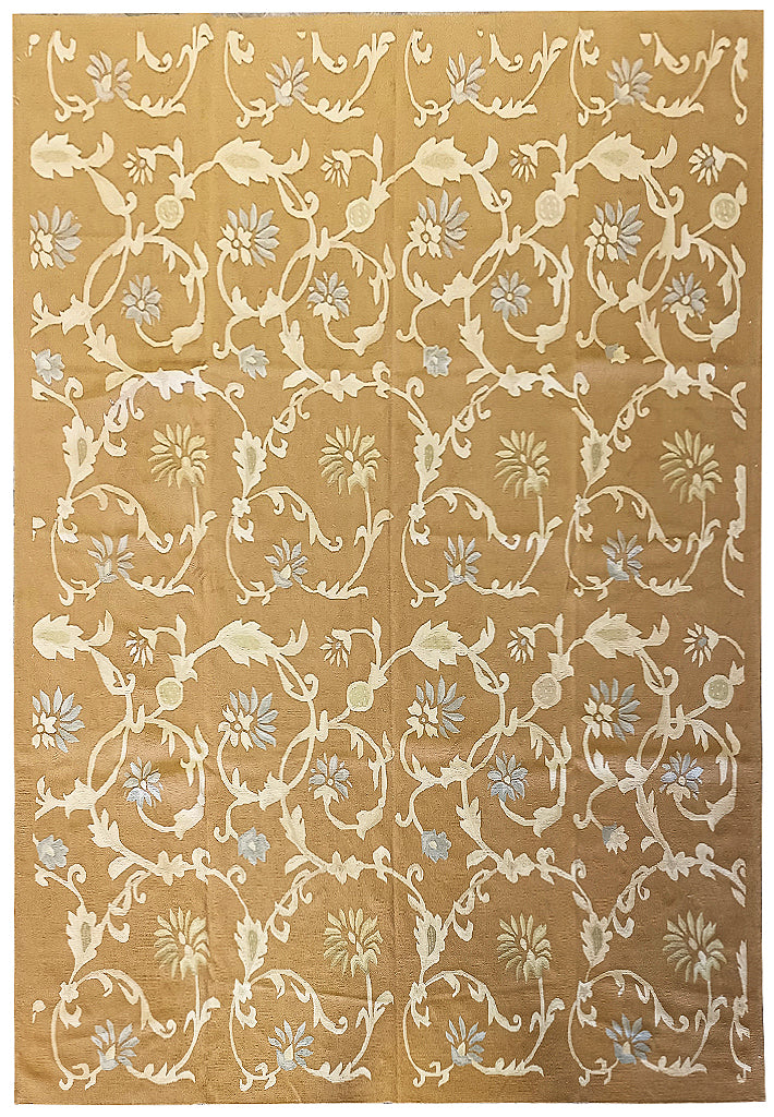 9.1 x 12 GOLDEN BROWN Flat Weave french Rug #F-6316