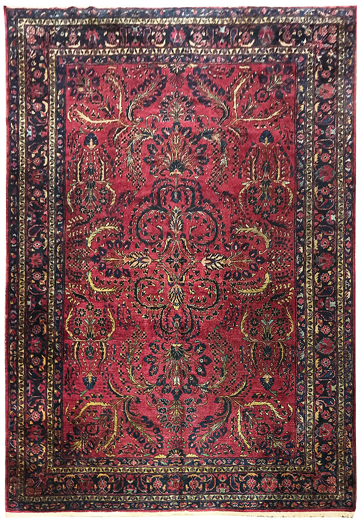 9.2 x 12.1 Antique Persian Sarouk Mohajeran Quality Rug Rich Burgundy #F-6321