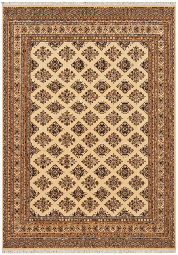 6.9 x 8.4 Cream Bokhara Hand Knotted Wool Rug Geometric Oriental Area Carpet B-78239