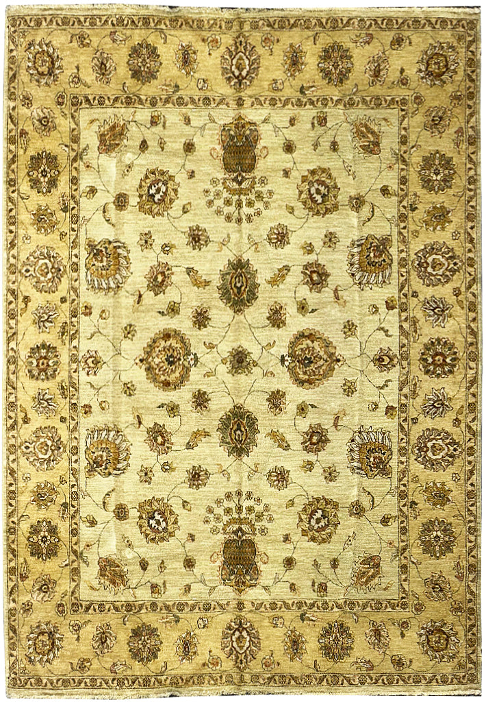 7.1 x 9.9 Beige Gold Handmade Chobi Peshawar Rug #F-6372