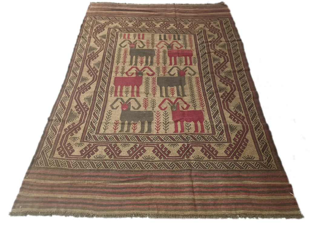 6.2 x 9.8 Afghan Tribal Wool Kilim Rug ANIMAL MOTIF #F-6383