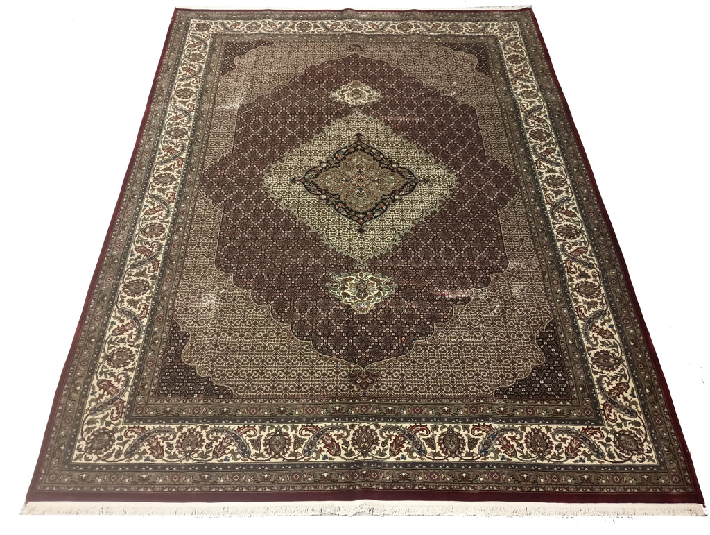 8.3 x 11 NEW Handmade Wool and Silk Mahi Tabriz Rug BURGUNDY #F-6385