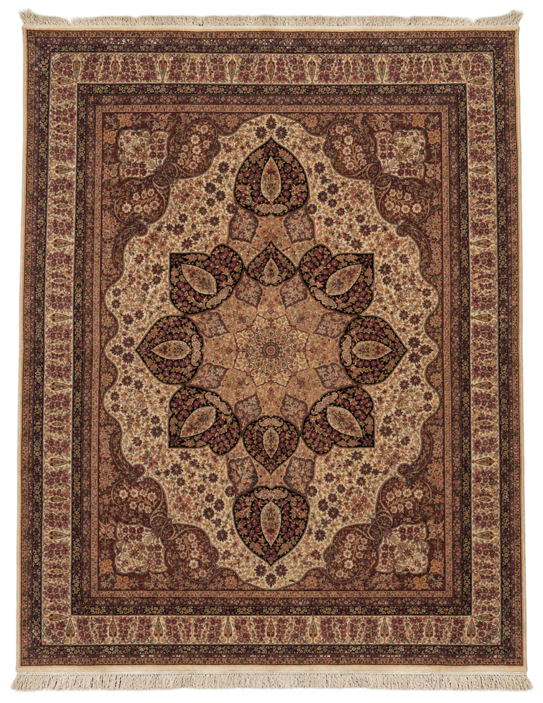 10 x 13.9 Kermanshah Rug Finer Kashmir Wool Finer Hand-Knotted 200 KPSI - Beige #5068