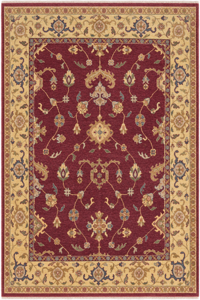 8.9 x 11.8 Hand-knotted India Area Rug Burgundy and Gold #5276