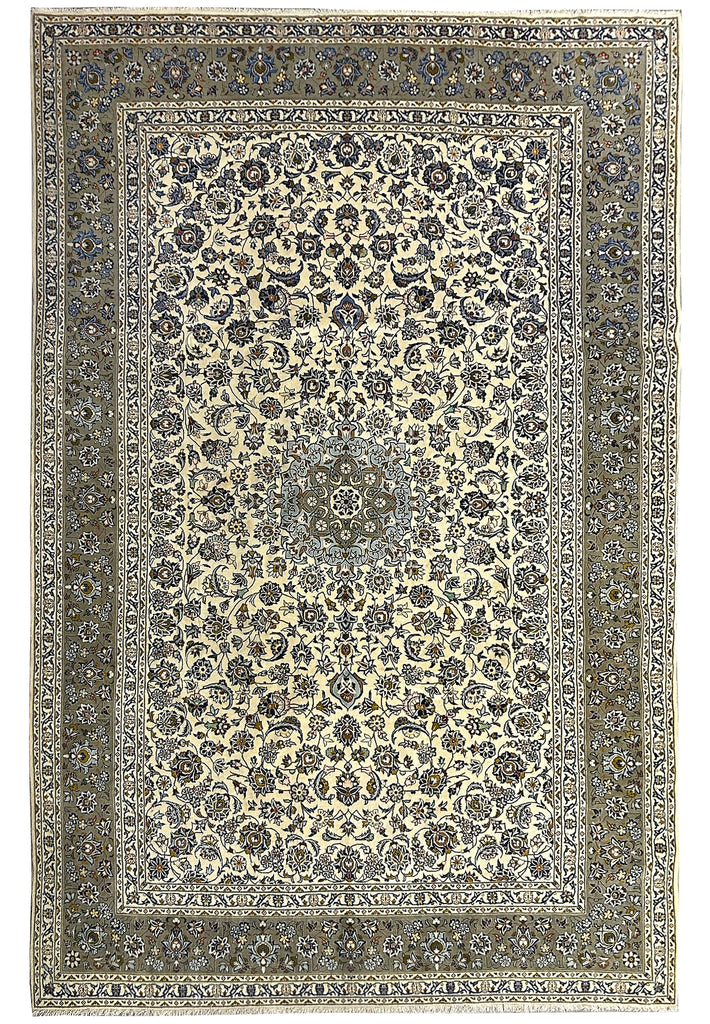 10x14 QUALITY Persian Ivory Olive Blue Kashan Rug #F-5742