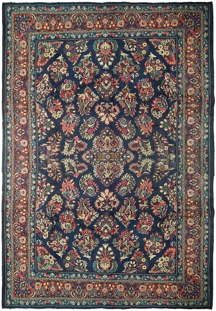 7' x 10'5” Navy Blue Fine Wool Dense Weave Persian Sarouk Rug 72743