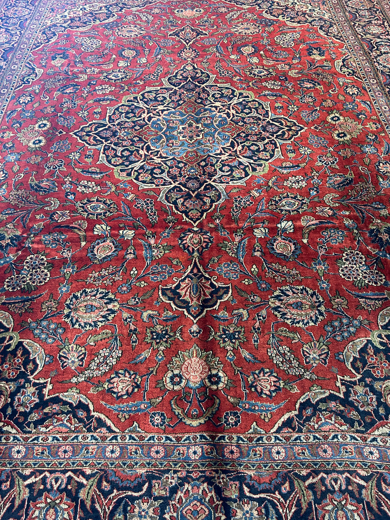 10.7 x 14 Red Old Persian Hand-knotted Kashan Rug 13282