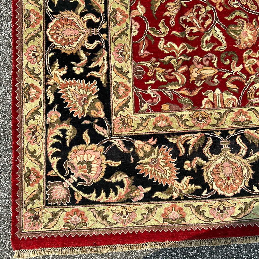 9.3 x 13.1 DEEP RED Black Border Jaipur Rug 26230