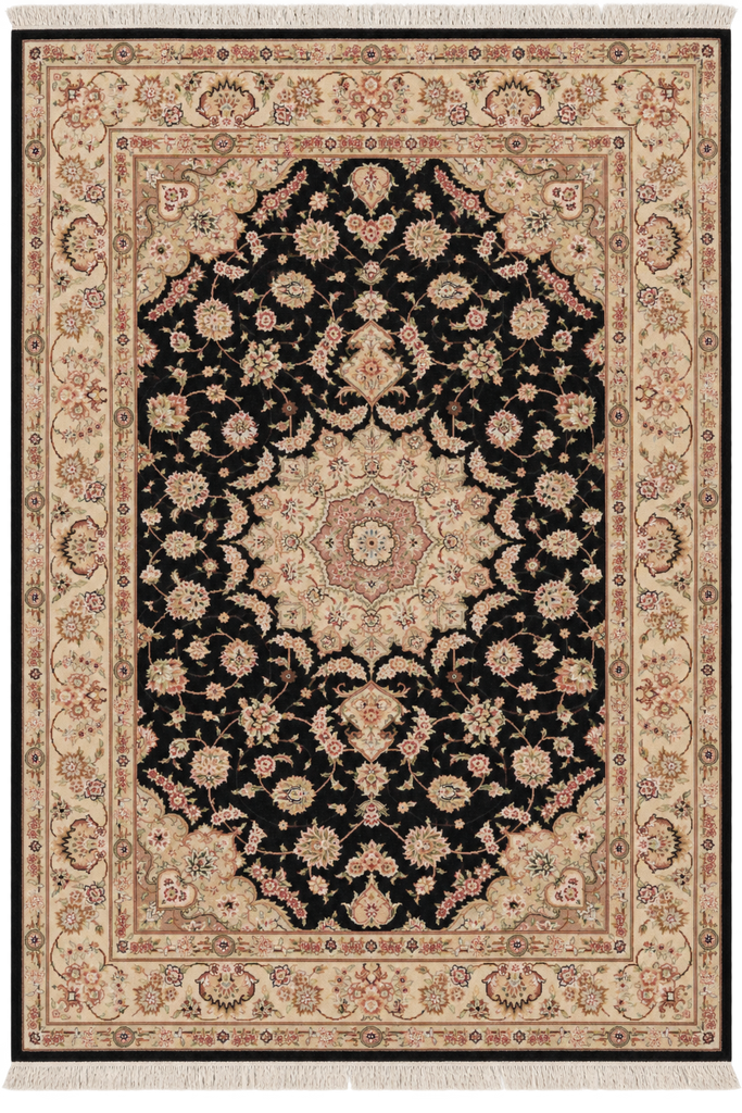 5.9 x 8.9 Wool and Silk Quality Handmade Rug Black #PIX-8527