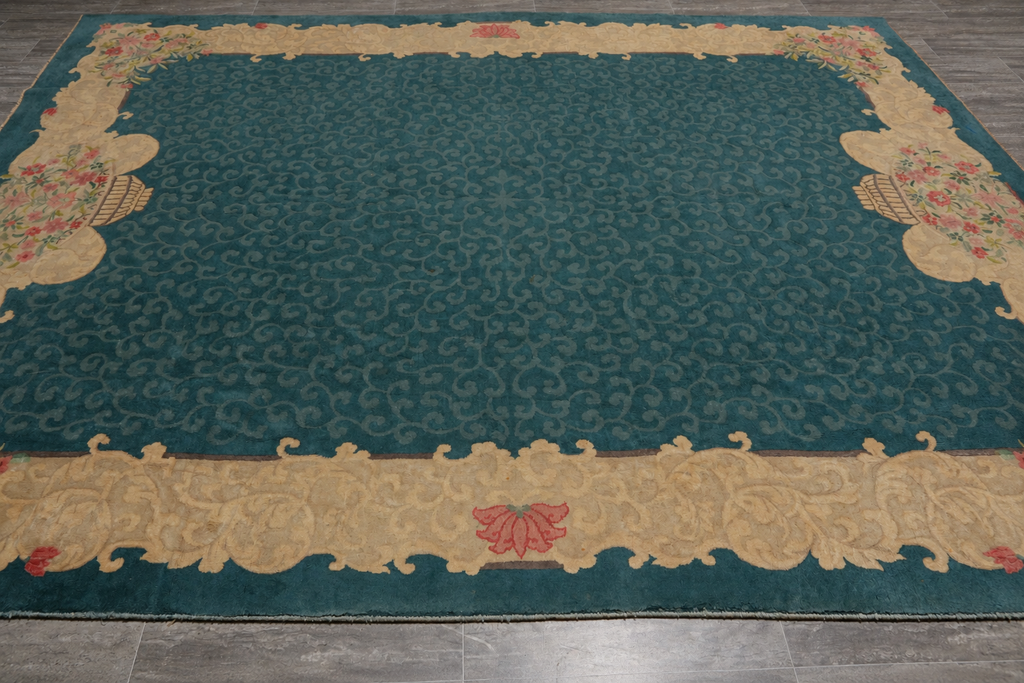 8.9 x 11 Old Chinese Art Deco Rug Green #PIX-25739