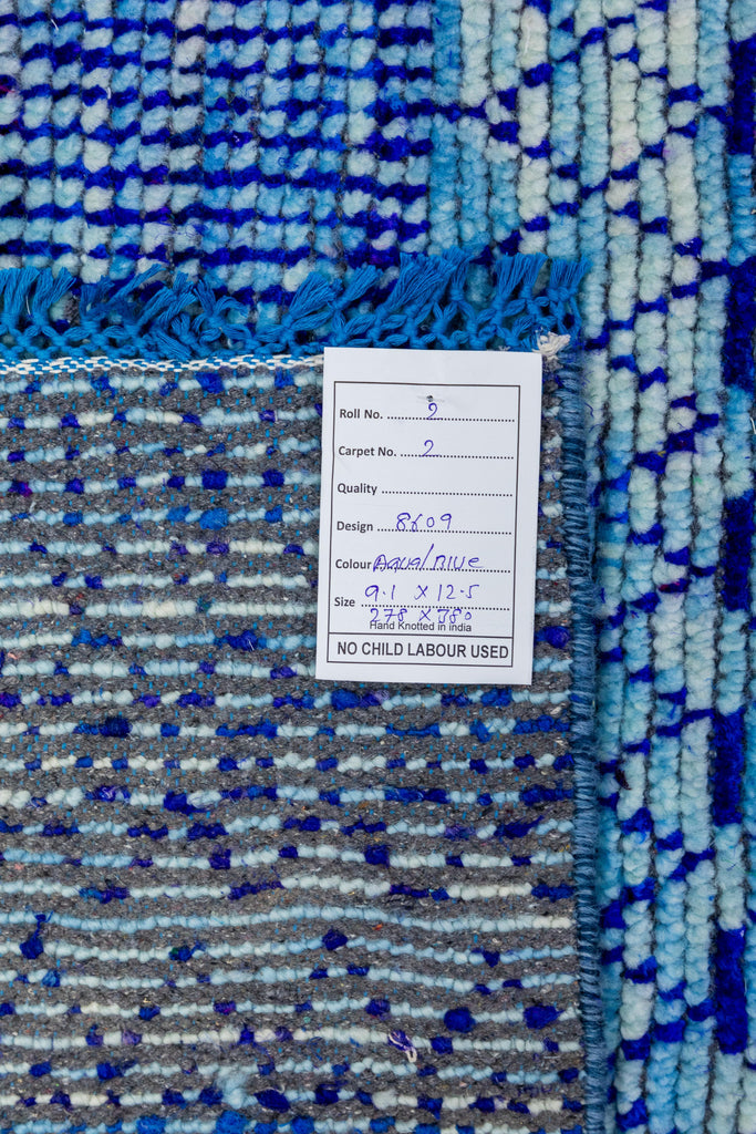 9.1 x 12.5 Handmade Modern Grass Rug BLUE Modern Carpet #i-8609