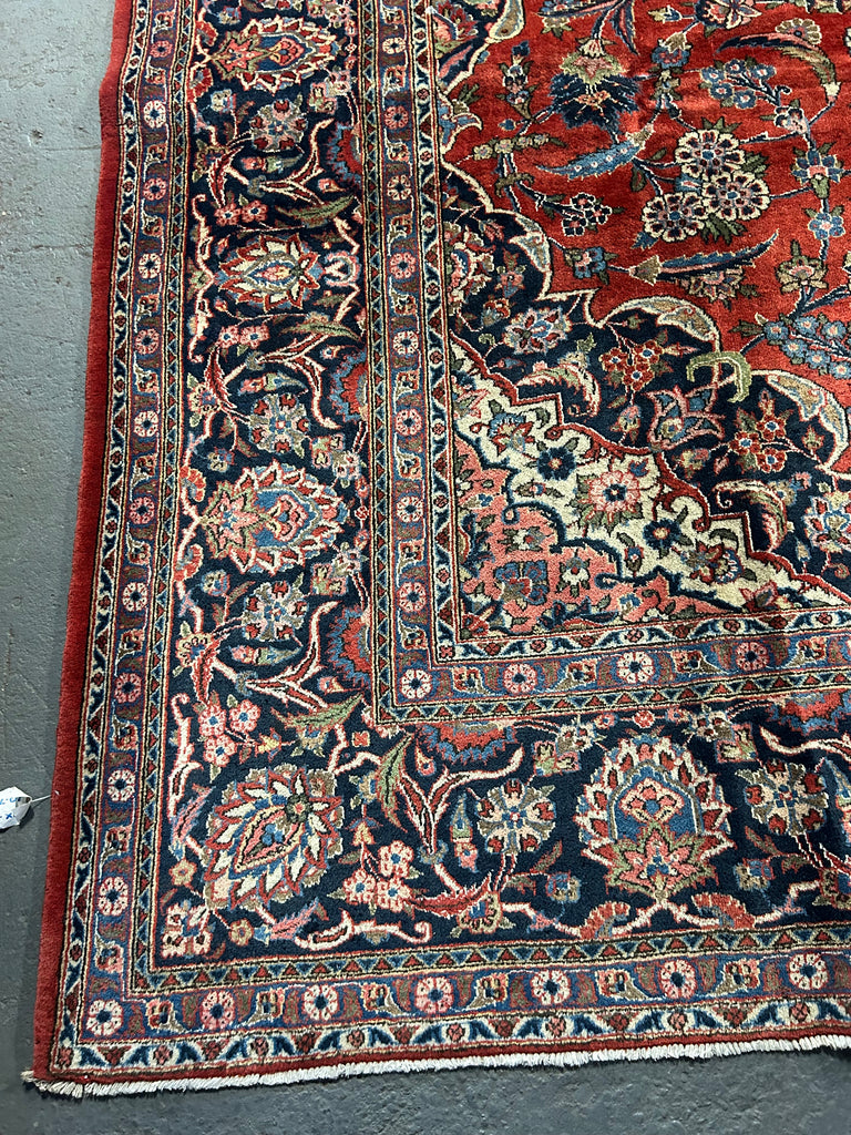 10.7 x 14 Red Old Persian Hand-knotted Kashan Rug 13282