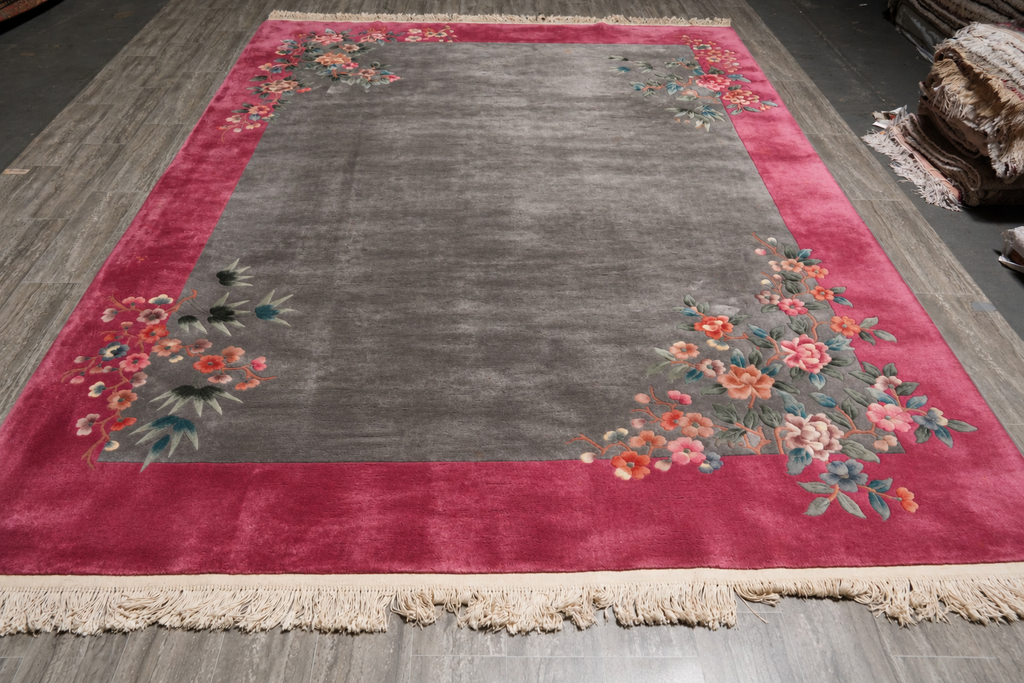 9 x 12.4 Chinese Art Deco Rug Gray #LA-52154