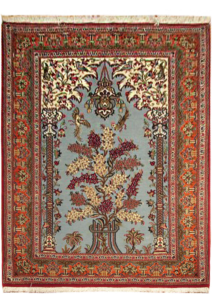 3.6 x 5.0 Fine Wool and Silk Persian Qom Prayer Rug  #PIX-8676