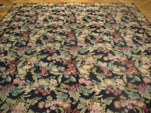8.4 x 10.2 Black Country French Needlepoint Fruits Rug 11415