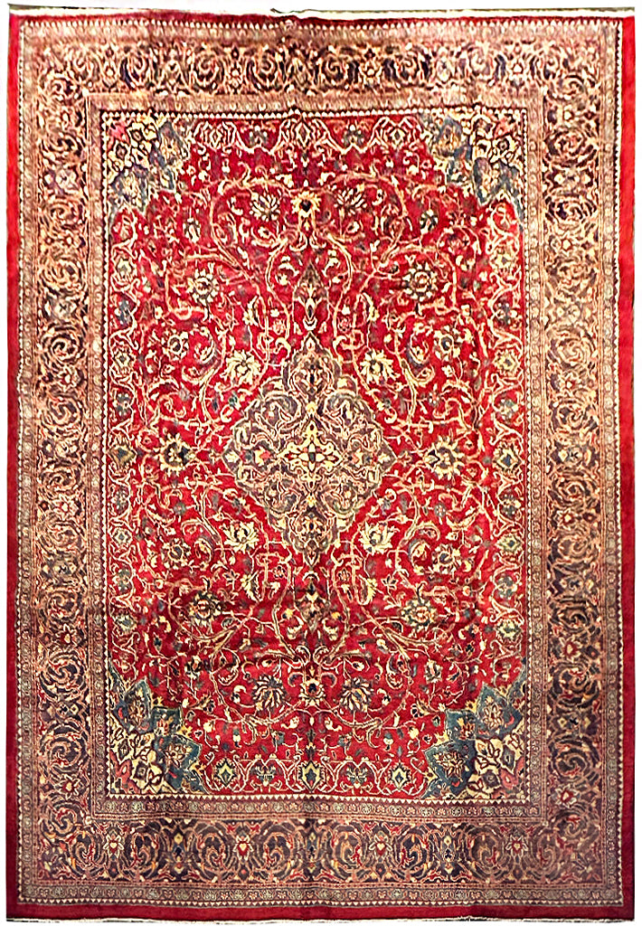 9.6 x 13 Red Handmade Persian Design Sarouk Rug 977