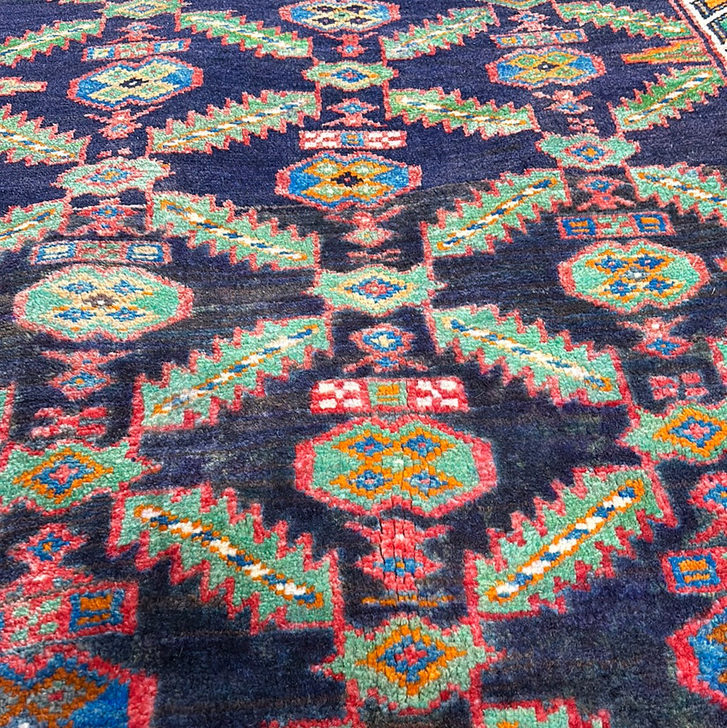 4.2 x 8.7 Navy Blue Semi-Antique Persian Hamadan Runner 73982