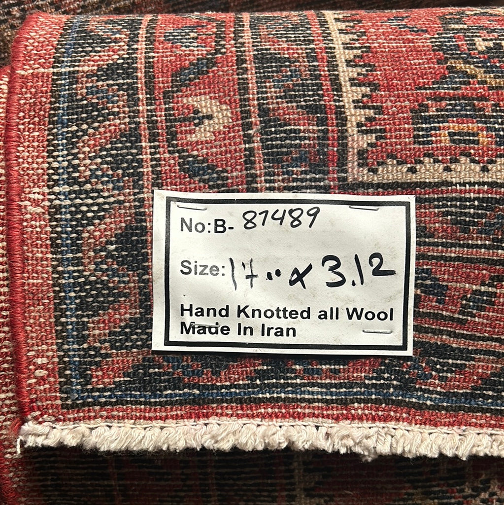 3.1 x 17.1 Red Orange Color Palette Persian Hamadan Runner Rug 81489