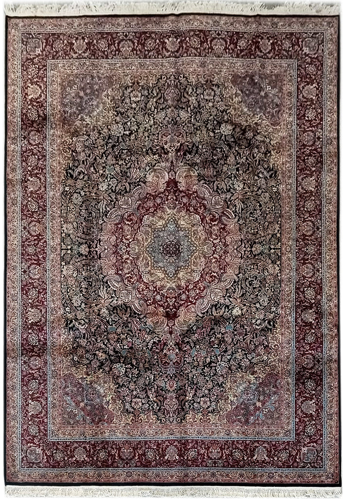 Handcrafted 8x12 Indian Tabriz rug with intricate designs and vibrant colors, showcasing traditional craftsmanship and luxurious texture, perfect for elegant home decor.