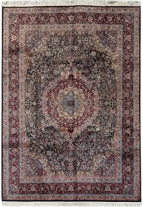Handcrafted 8x12 Indian Tabriz rug with intricate designs and vibrant colors, showcasing traditional craftsmanship and luxurious texture, perfect for elegant home decor.