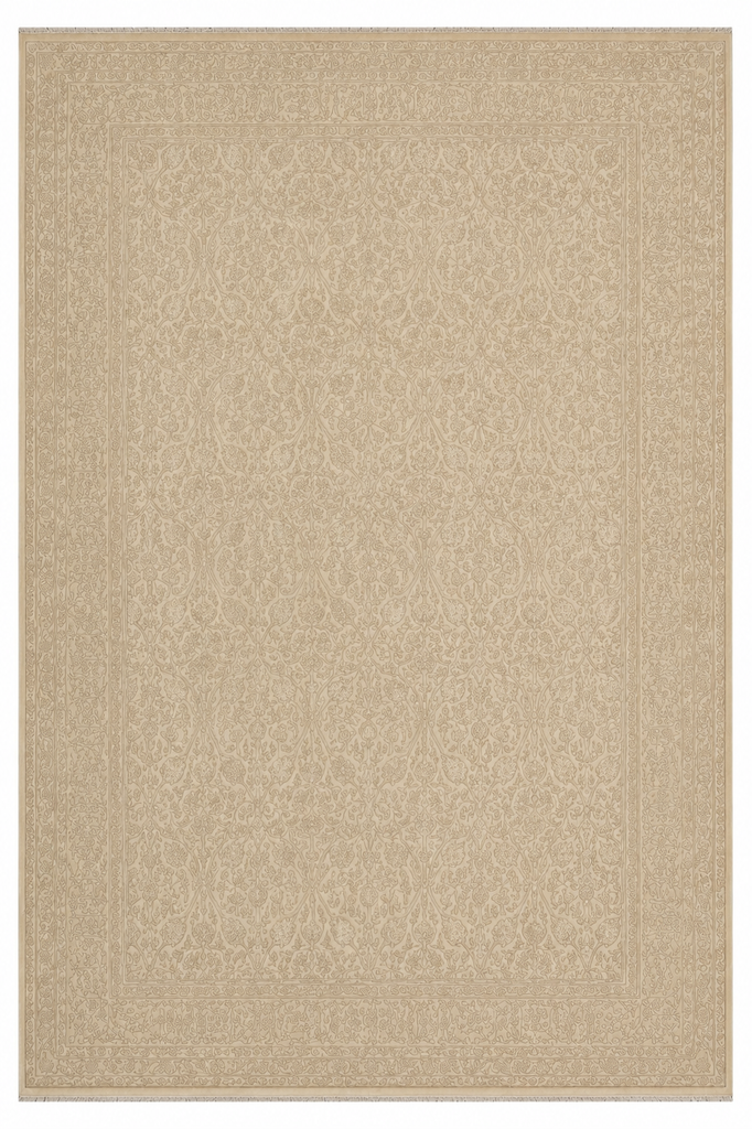 9 x 12 Neutral Wool and Silk Fine weave Hand-knotted in India Fancy Rug Two Tone color #F-5664