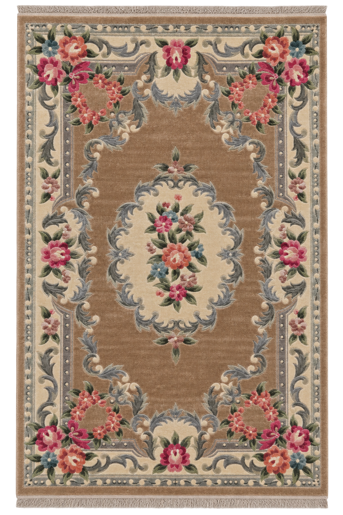 4 x 6 French Aubusson Handmade Art Silk Rug Gold #PIX-14433
