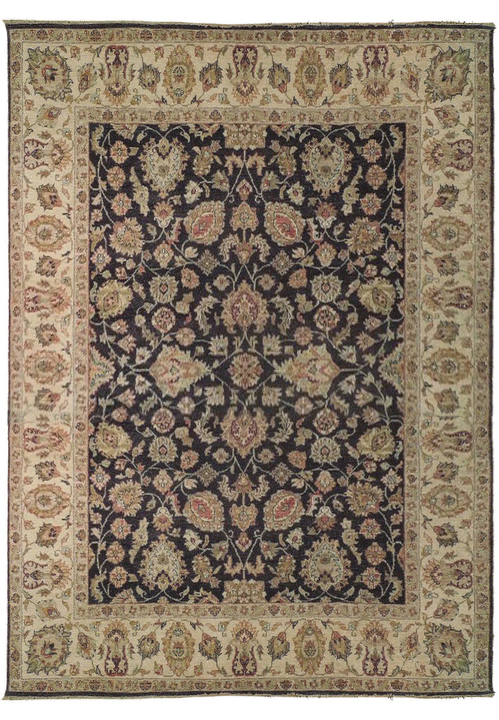 8 x 10 Charcoal Black Natural Wool Hand-Knotted Agra Rug 
