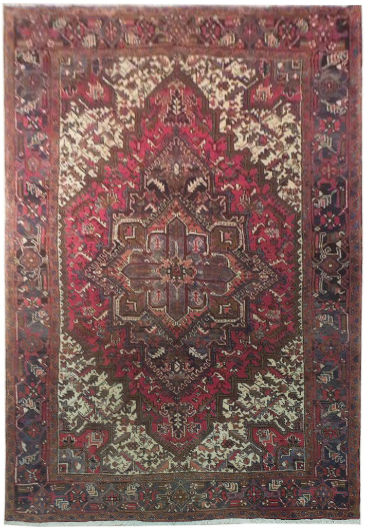 7 x 10.8 Persian Heriz Carpet Hand-Knotted Iran Wool #B-73876