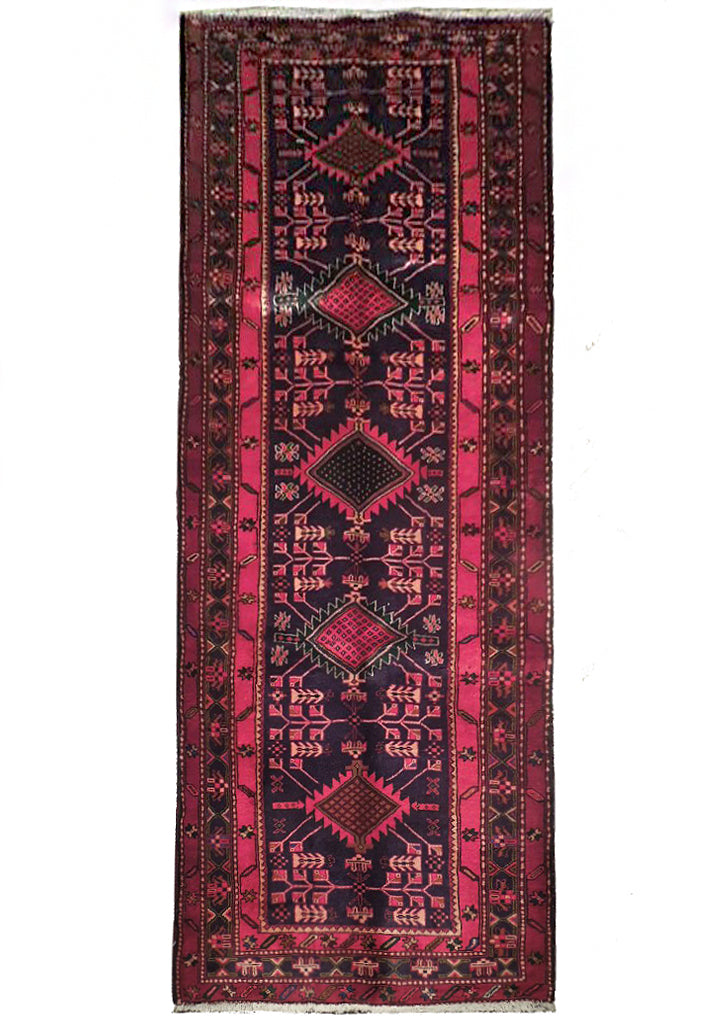 3.8 x 10 Eggplant Purple Semi Antique Persian Hamadan Runner 73948