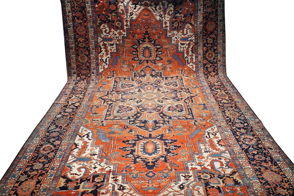 11 x 19 Authentic Antique Persian Serapi Rug 1930's