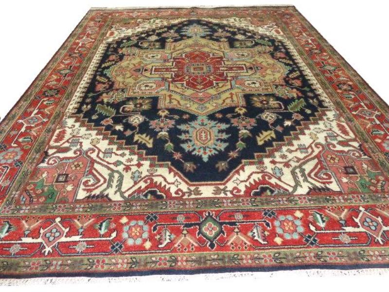 9.2 x 12.0 Navy Blue New Serapi Handmade Wool Rug #B-75857