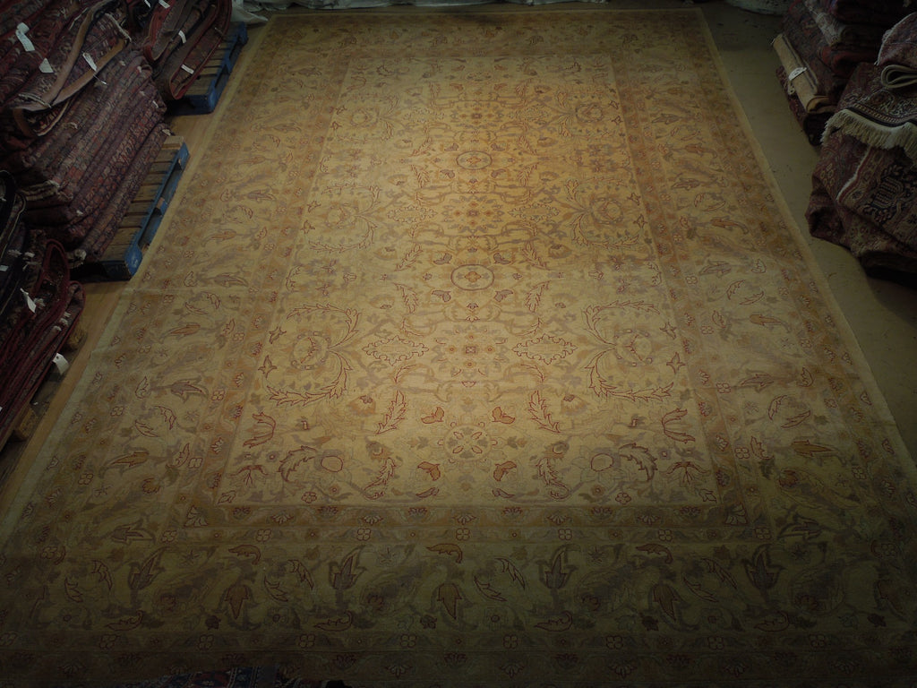 12 x 17.9 Large Wheat Brown Vegetable Dyed Chobi Peshawar Rug 79566