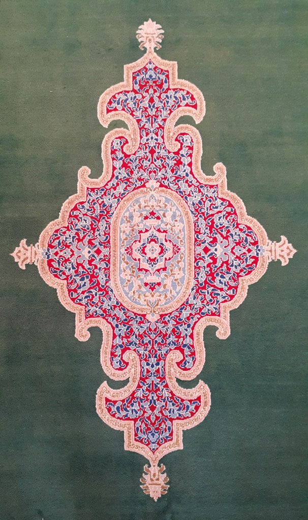 9.3 x 12.8 Hand Knotted Persian Kerman Green Signed Rug #B-80616