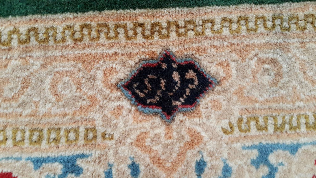 9.3 x 12.8 Hand Knotted Persian Kerman Green Signed Rug #B-80616