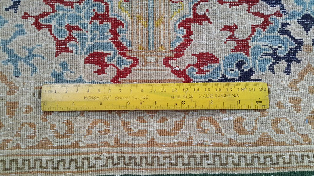 9.3 x 12.8 Hand Knotted Persian Kerman Green Signed Rug #B-80616