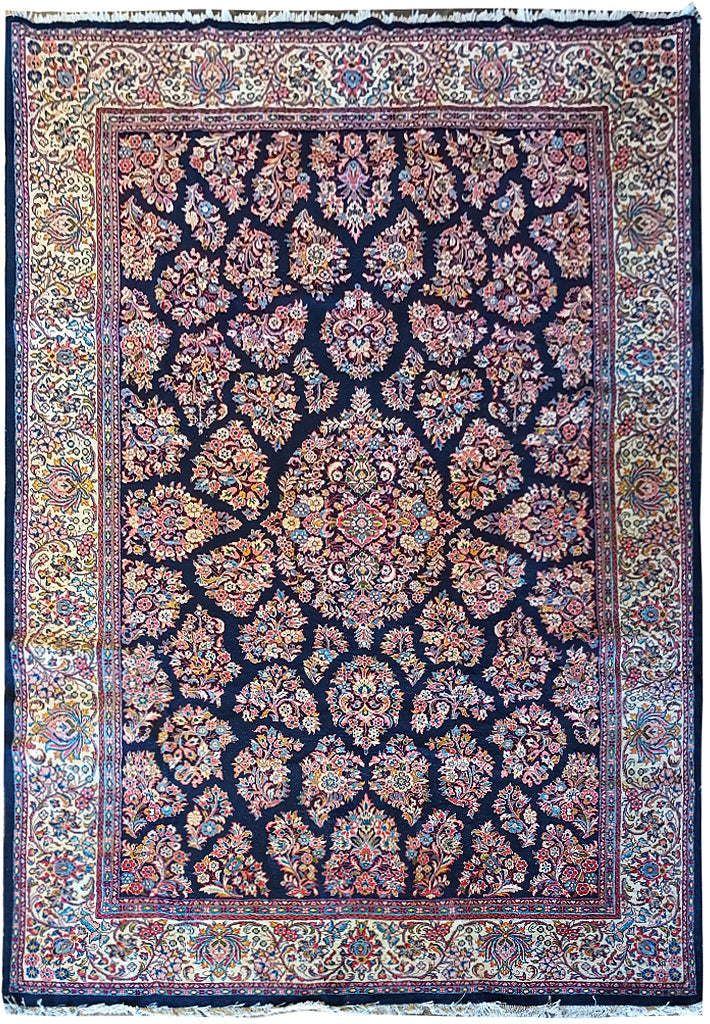 6.9 x 10.8 Classy Quality Persian Sarouk Rug Royal Blue #B-72387