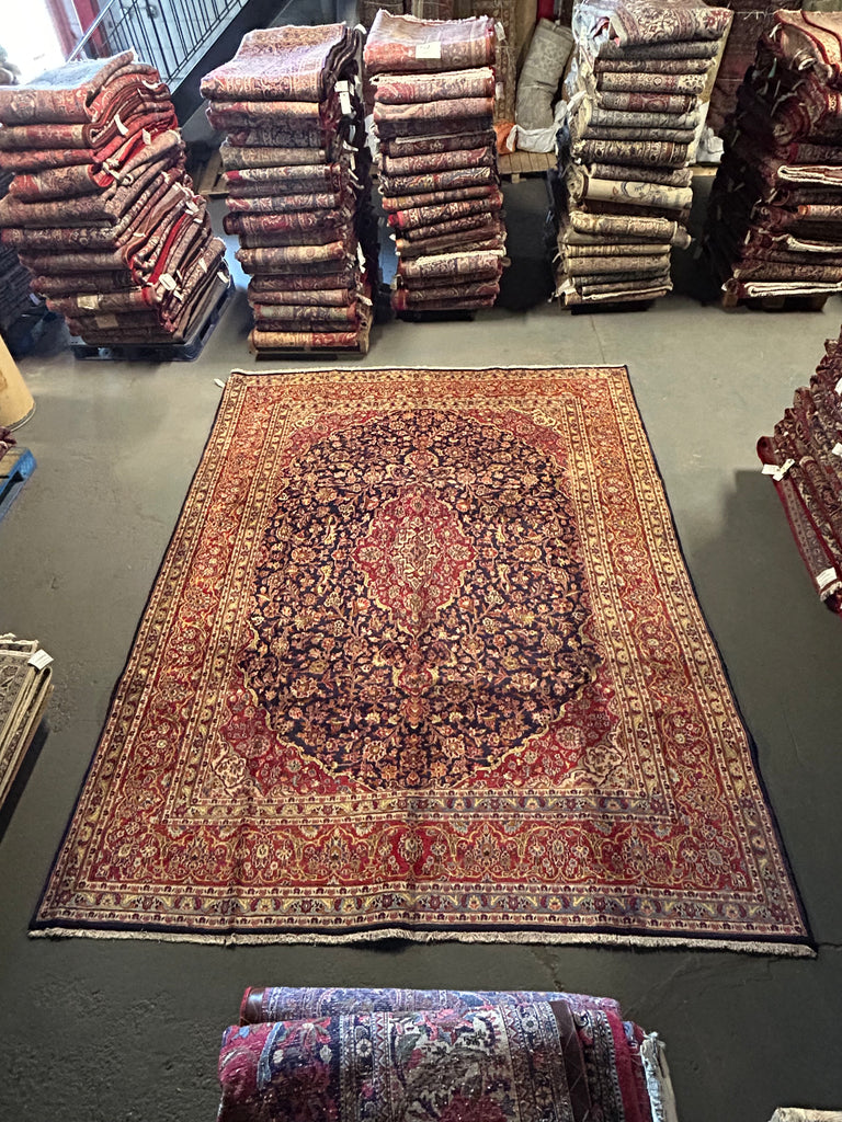 9.6 x 12.7 Navy Blue Traditional Classic Persian Kashan Rug #S10-4029