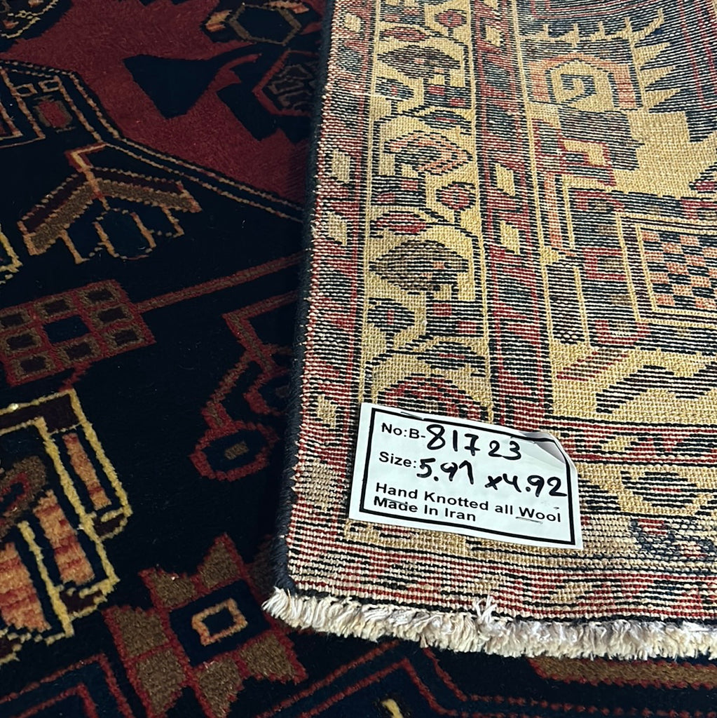 4.11 x 5.9 Red Persian Hamadan Rug 81723