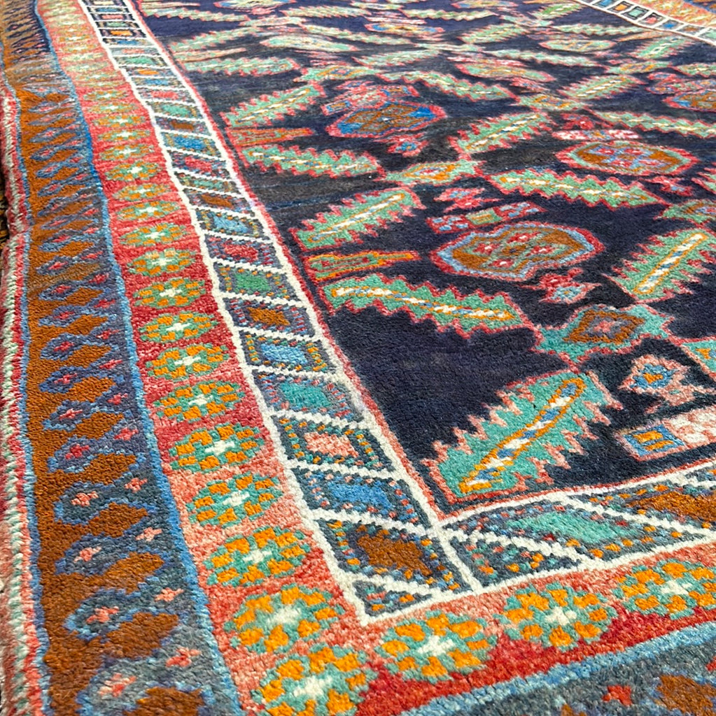 4.2 x 8.7 Navy Blue Semi-Antique Persian Hamadan Runner 73982