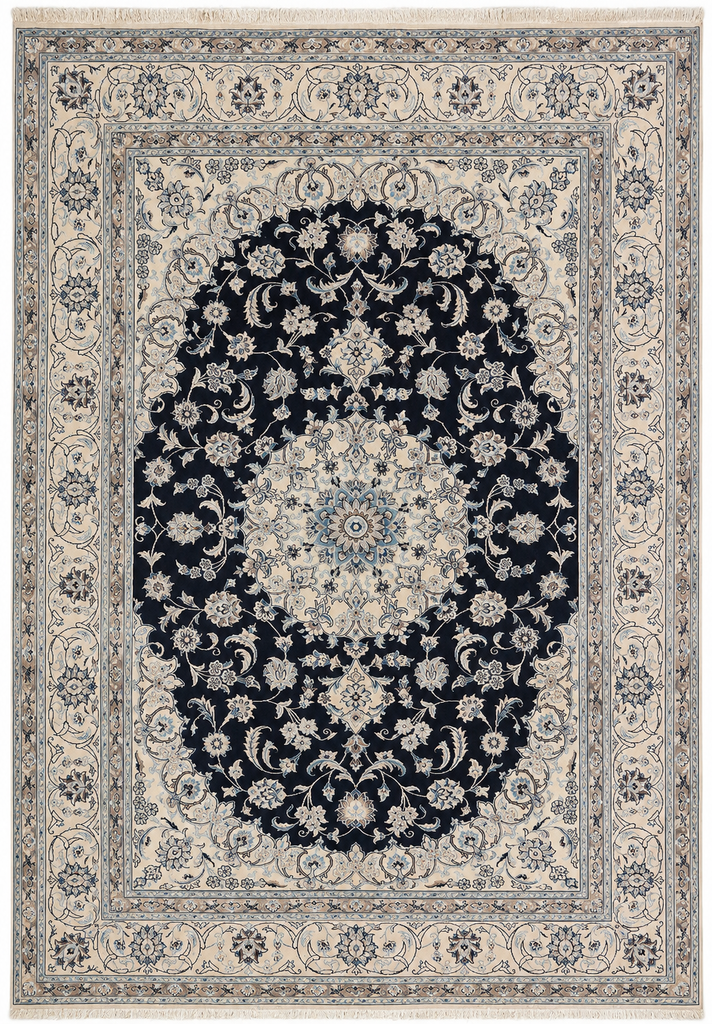8 x 11.4 Blue Authentic Persian Nain 9 La Wool and Silk Area Rug PIX-14346