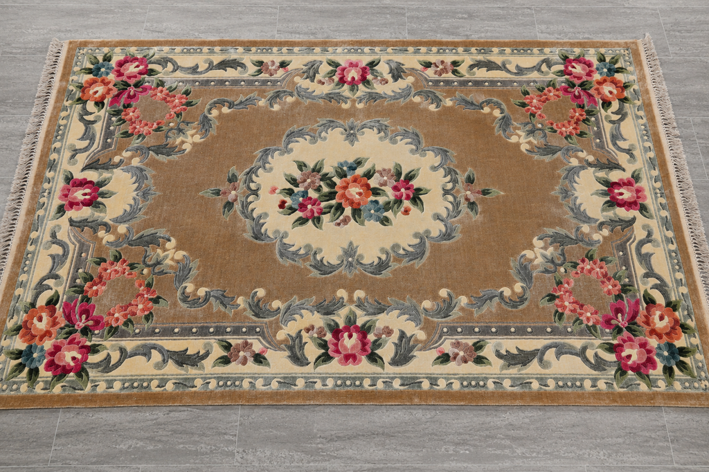 4 x 6 French Aubusson Handmade Art Silk Rug Gold #PIX-14433