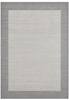 Load image into Gallery viewer, A rectangular area rug with a textured light gray and white center field bordered by a medium gray outer border with small geometric accents.
