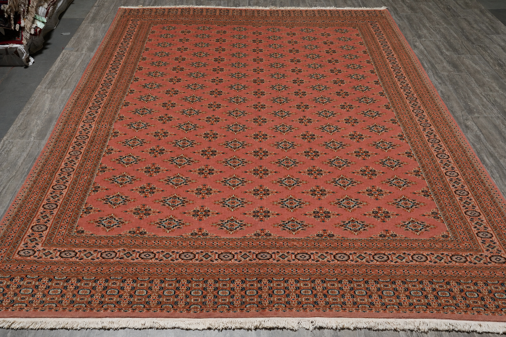 Pink hand-knotted wool Bokhara area rug B-78245