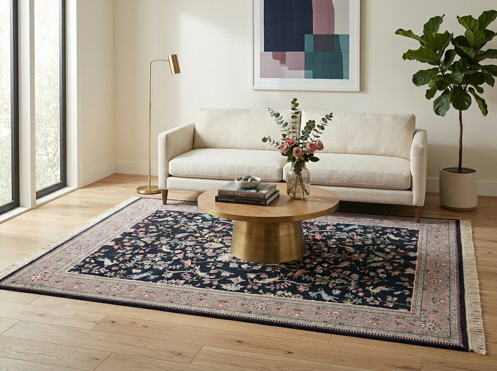 5.8 x 7.7 Hunting Paradise Handmade Wool Rug Black #F-5759
