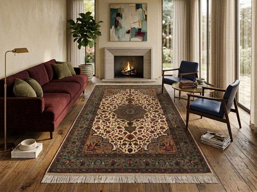 6 x 9.8 High Quality Authentic Persian Tabriz Rug Handmade Iran Wool and Silk 400 KPSI #PIX-18146