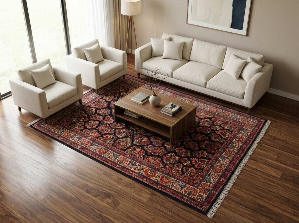 7 x 10.7 Navy Blue Fine Persian Sarouk Rug #B-72774